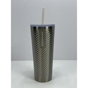New Starbucks Stainless Steel Silver Twisted‎ Swirl Textured 24oz Travel Tumbler